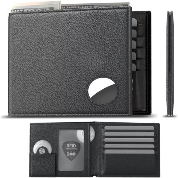 Mens Leather Wallet with AirTag Holder: Hidden Pocket Compatible - Picture 8 of 14